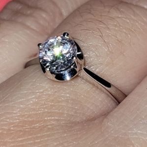LaFonn Platinum Plated S.S. Round Cut  Solitaire Ring, sz 7
